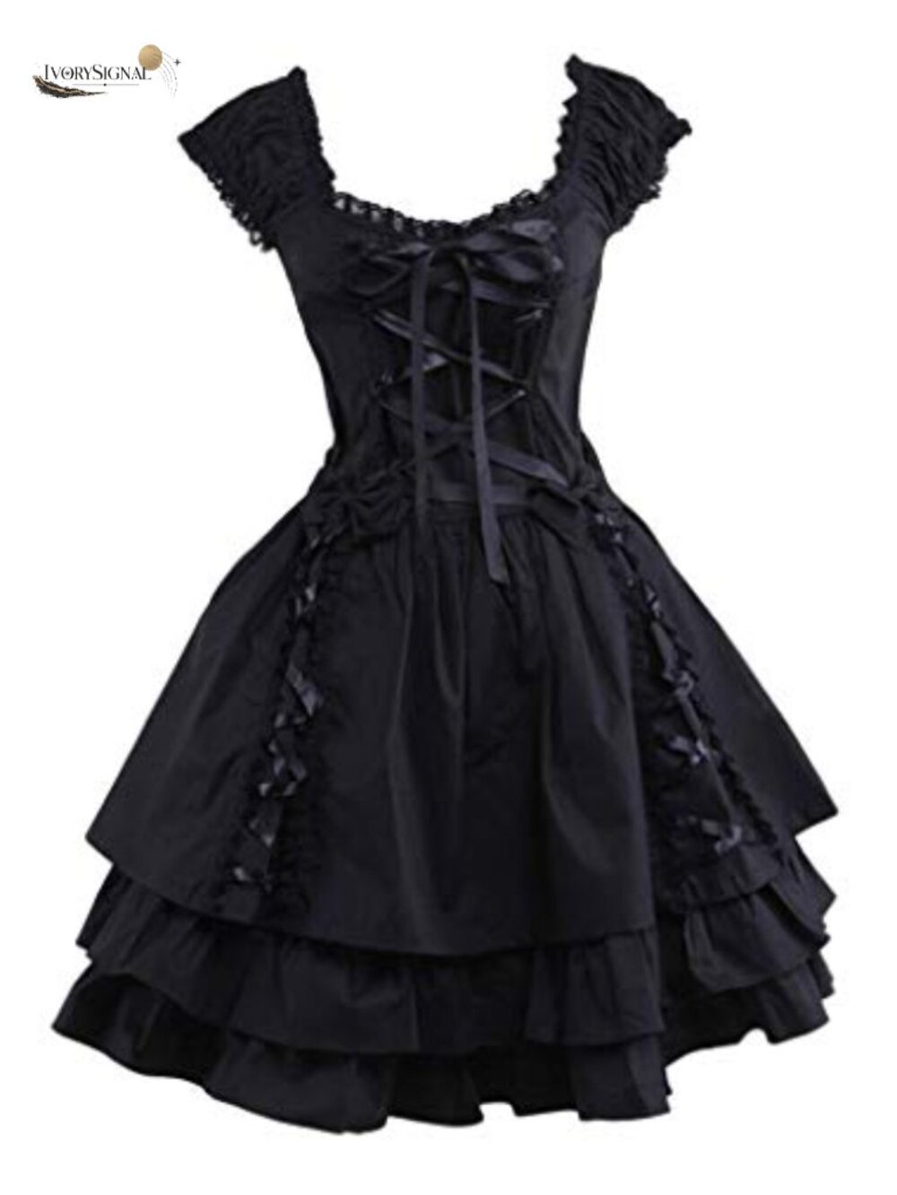 Layered Lace-up Gothic Lolita Dress - Swing Silhouette